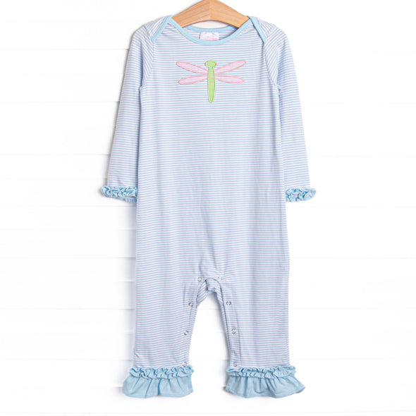 Dragonfly Days Applique Ruffle Romper, Blue