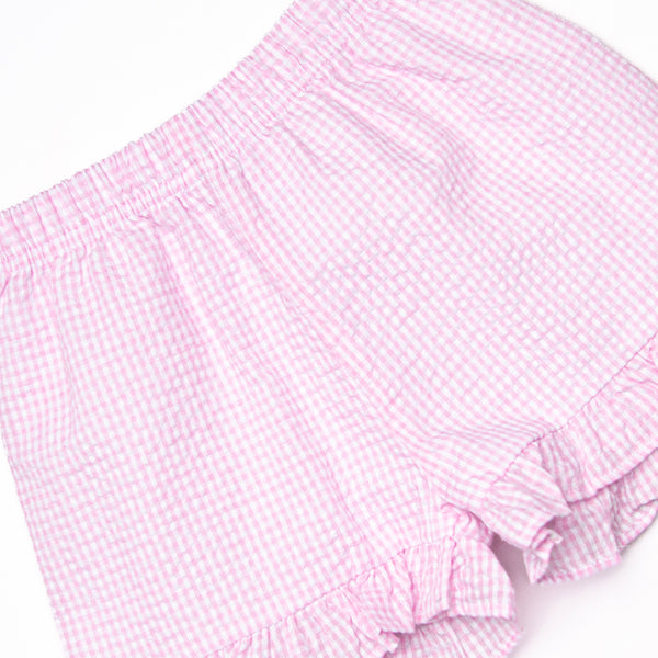Tulip Tiers Embroidered Ruffle Short Set, Pink