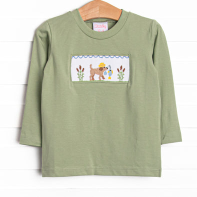 Fishing Hole Friend Smocked Top, Green