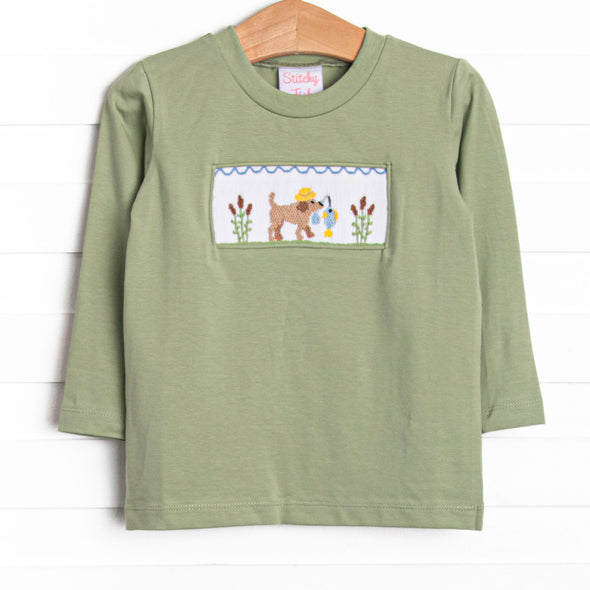 Fishing Hole Friend Smocked Top, Green