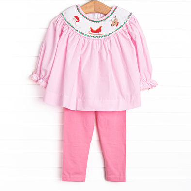 Christmas Eve Delivery Smocked Legging Set, Pink Gingham