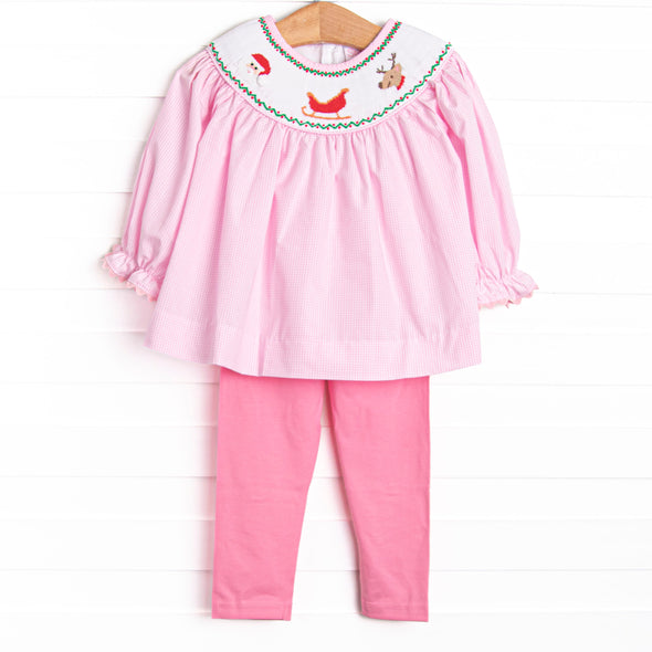 Christmas Eve Delivery Smocked Legging Set, Pink Gingham