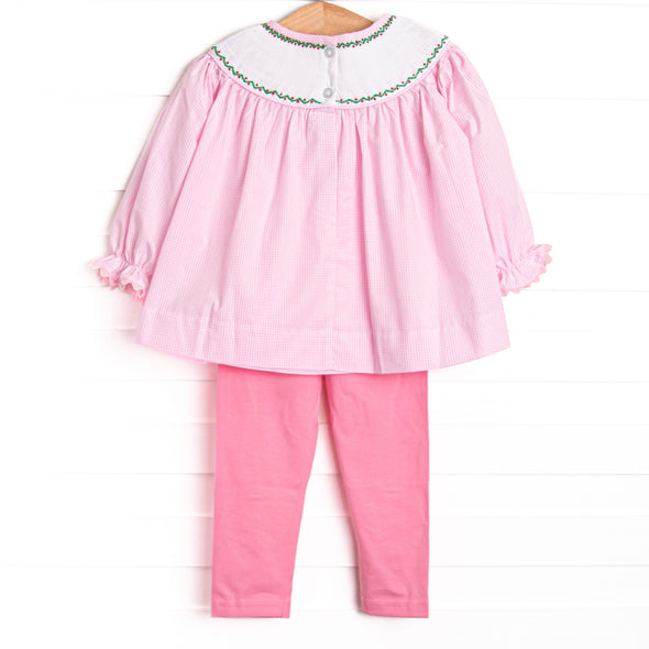 Christmas Eve Delivery Smocked Legging Set, Pink Gingham