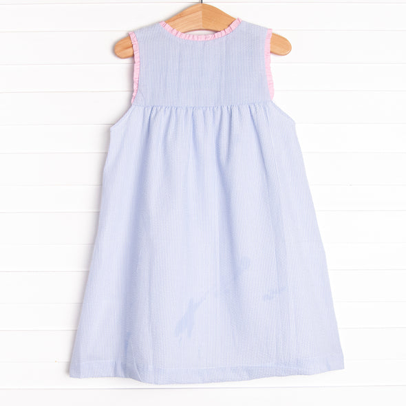 Charlotte Dress, Blue Seersucker