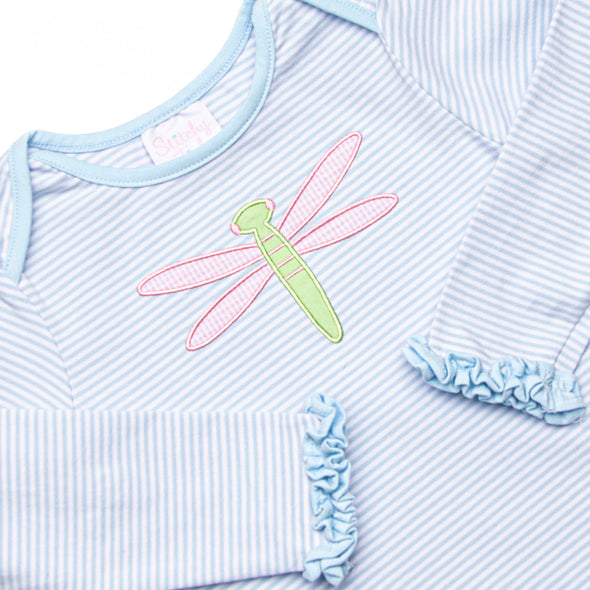 Dragonfly Days Applique Ruffle Romper, Blue