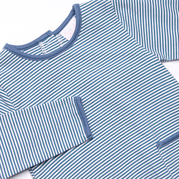 Noah Long Sleeve Pocket Bubble, Steel Blue Stripe