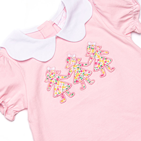 Paper Doll Posies Applique Short Set, Pink