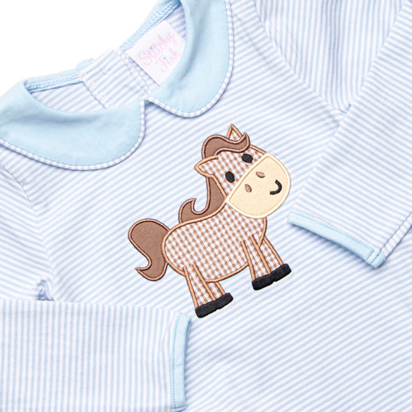 Horsin' Around Applique Bubble, Light Blue Stripe