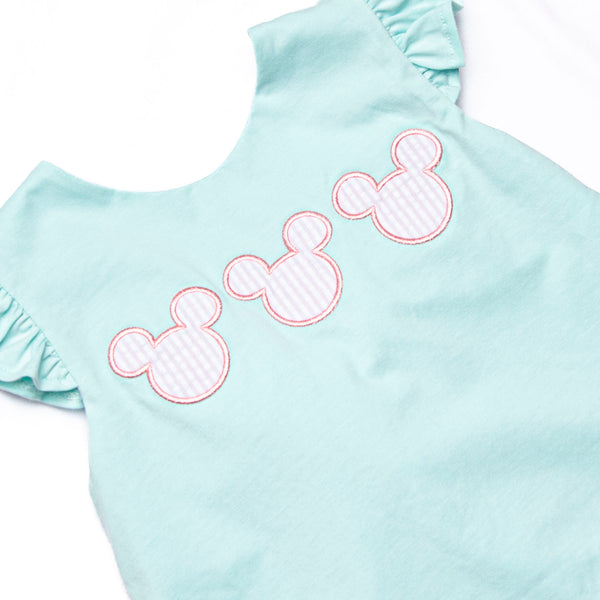 Minted Mouse Applique Ruffle Diaper Set, Green and Pink Seersucker
