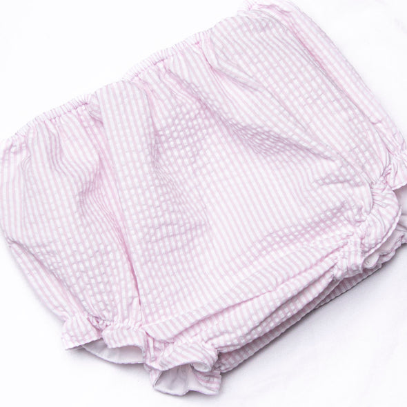 Minted Mouse Applique Ruffle Diaper Set, Green and Pink Seersucker