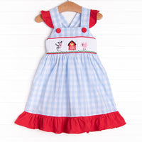Farmer Friends Smocked Dress, Blue