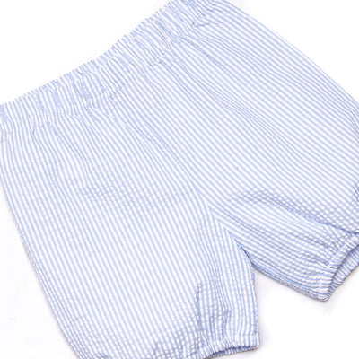 Happy Birthday Embroidered Bloomer Set, Blue Seersucker