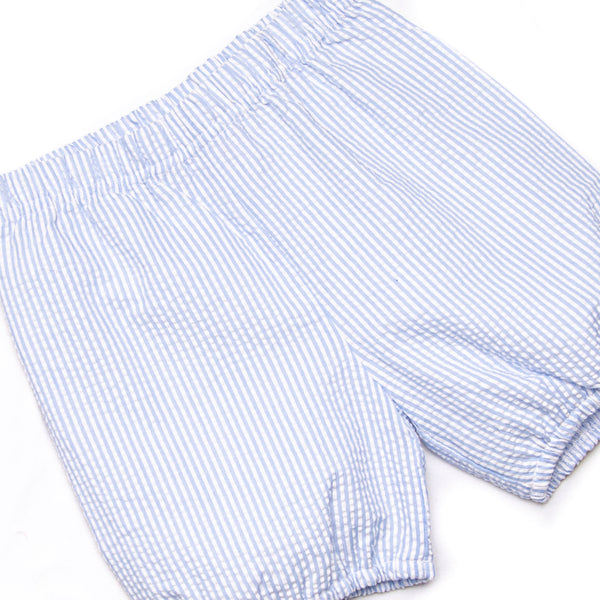 Happy Birthday Embroidered Bloomer Set, Blue Seersucker