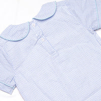 Happy Birthday Embroidered Bloomer Set, Blue Seersucker