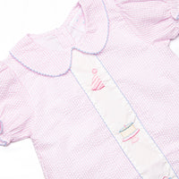 Happy Birthday Embroidered Bubble, Pink Seersucker