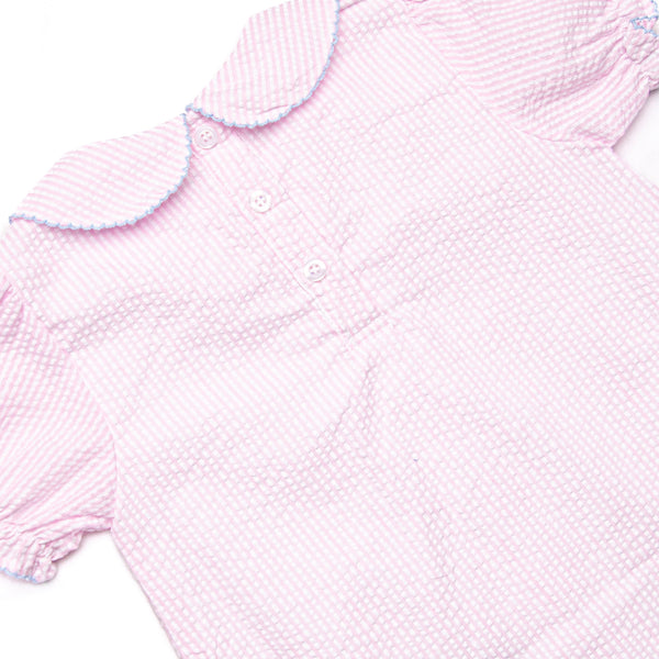 Happy Birthday Embroidered Bubble, Pink Seersucker