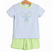 Serve's Up Applique Short Set, Blue