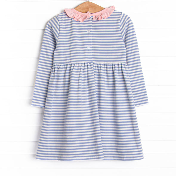 Zoe Ruffle Pocket Dress, Light Pink and Periwinkle Stripe