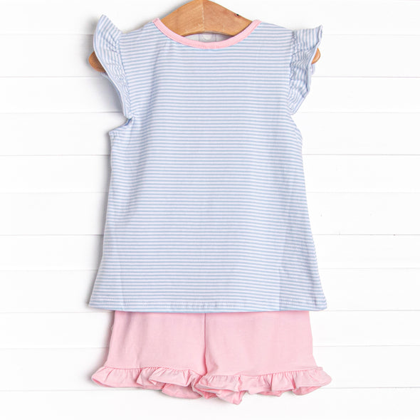 Serve's Up Applique Ruffle Short Set, Blue