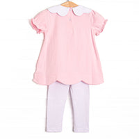 Paper Doll Posies Applique Legging Set, Pink