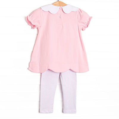 Paper Doll Posies Applique Legging Set, Pink