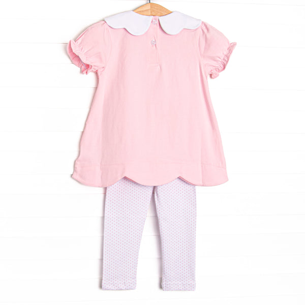 Paper Doll Posies Applique Legging Set, Pink