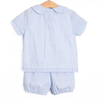Happy Birthday Embroidered Bloomer Set, Blue Seersucker