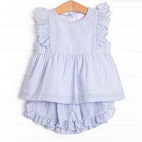 Southern Seersucker Ruffle Short Set, Blue