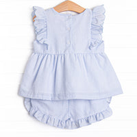 Southern Seersucker Ruffle Short Set, Blue