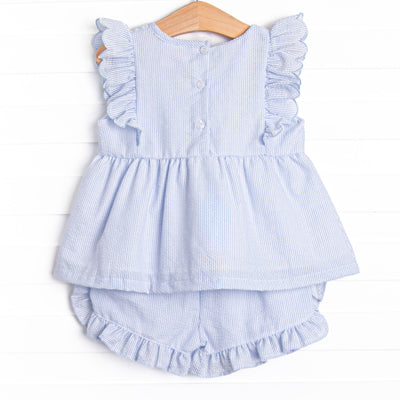 Southern Seersucker Ruffle Short Set, Blue