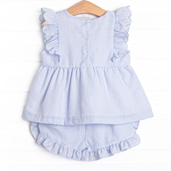 Southern Seersucker Ruffle Short Set, Blue