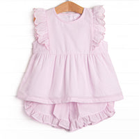 Southern Seersucker Ruffle Short Set, Pink