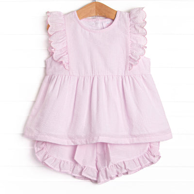 Southern Seersucker Ruffle Short Set, Pink