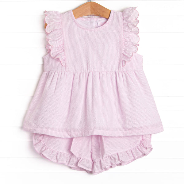 Southern Seersucker Ruffle Short Set, Pink