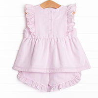 Southern Seersucker Ruffle Short Set, Pink