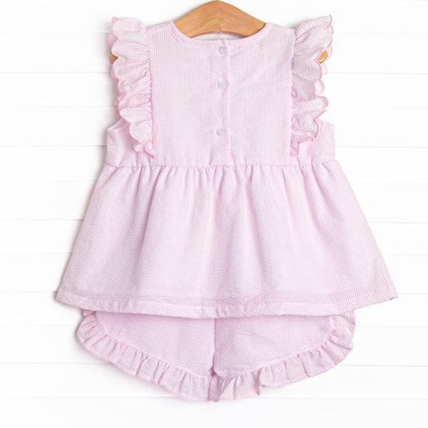 Southern Seersucker Ruffle Short Set, Pink