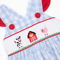 Farmer Friends Smocked Dress, Blue