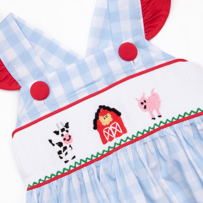 Farmer Friends Smocked Dress, Blue
