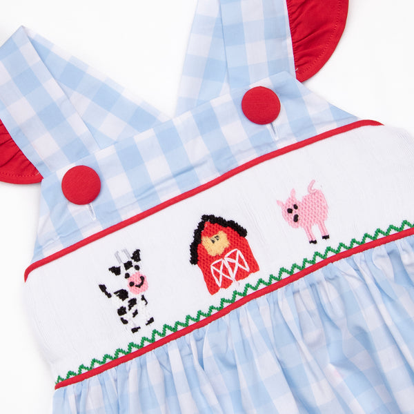 Farmer Friends Smocked Dress, Blue