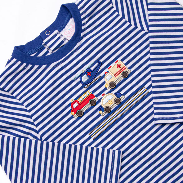 First Responder Rescue Applique Romper, Blue