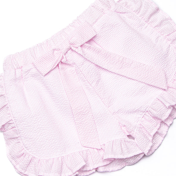 Southern Seersucker Ruffle Short Set, Pink
