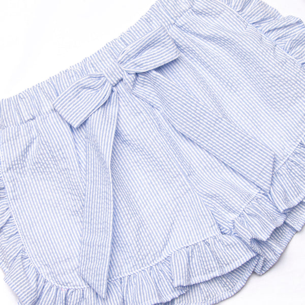 Southern Seersucker Ruffle Short Set, Blue