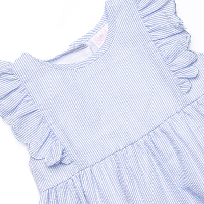 Southern Seersucker Ruffle Short Set, Blue