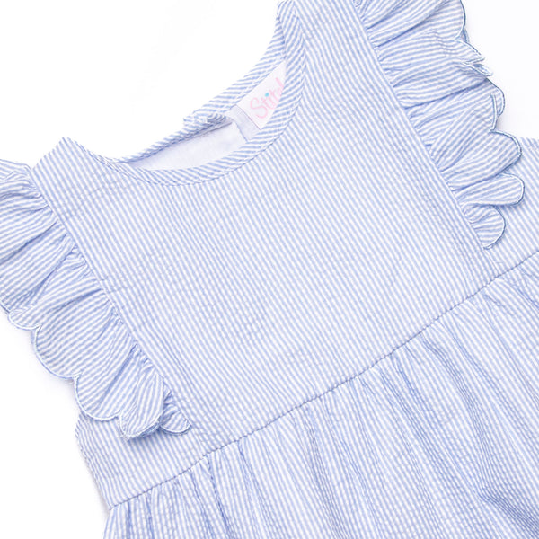 Southern Seersucker Ruffle Short Set, Blue
