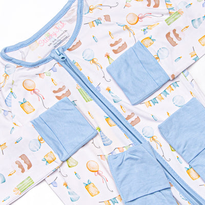 Party's Just Begun Bamboo Zippy Pajama, Blue