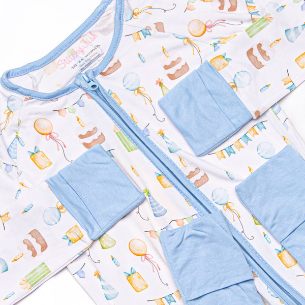 Party's Just Begun Bamboo Zippy Pajama, Blue