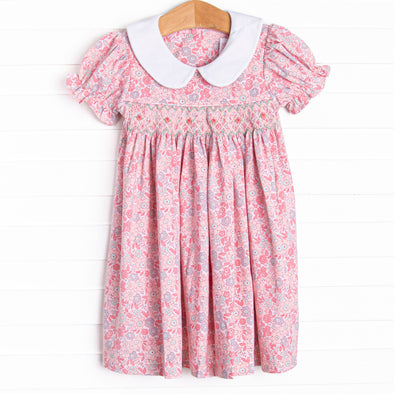 pink floral smocked dress Emma Liberty Hollyhocks Pink Smocked Dress 8Y