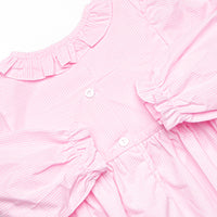 Happy Birthday Bows Smocked Long Sleeve Bubble, Pink Gingham