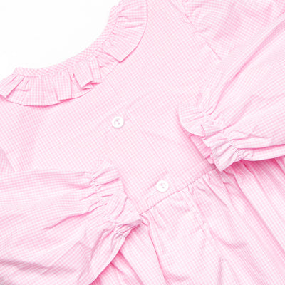 Happy Birthday Bows Smocked Long Sleeve Bubble, Pink Gingham