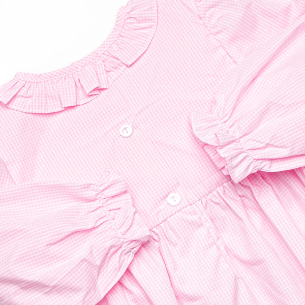 Happy Birthday Bows Smocked Long Sleeve Bubble, Pink Gingham